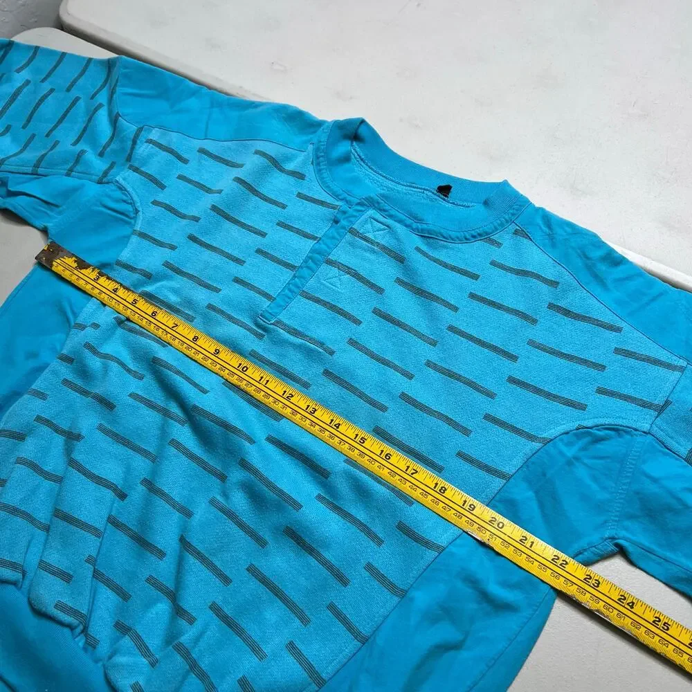 Vintage Blue Patterned‎ Henley Sweatshirt Crewneck Men's Large 80s